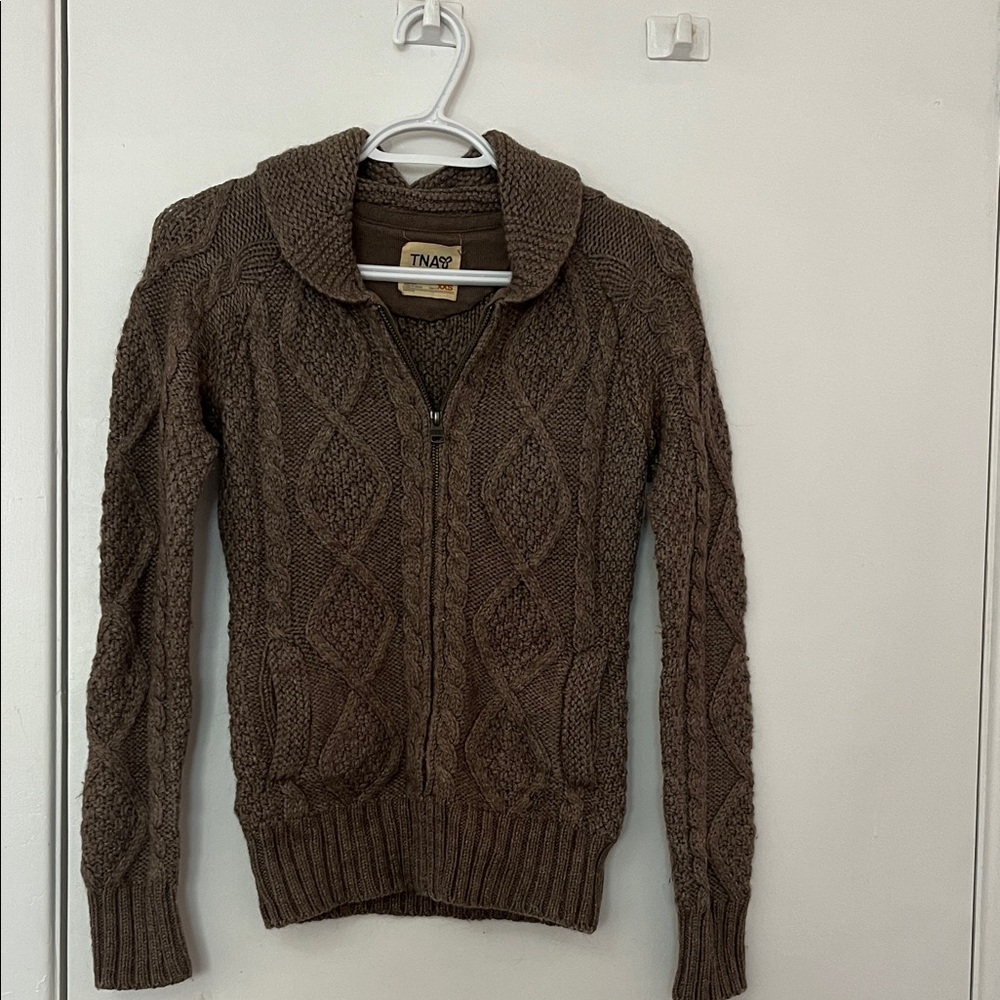 TNA Women’s Brown Zip-Up Sweater